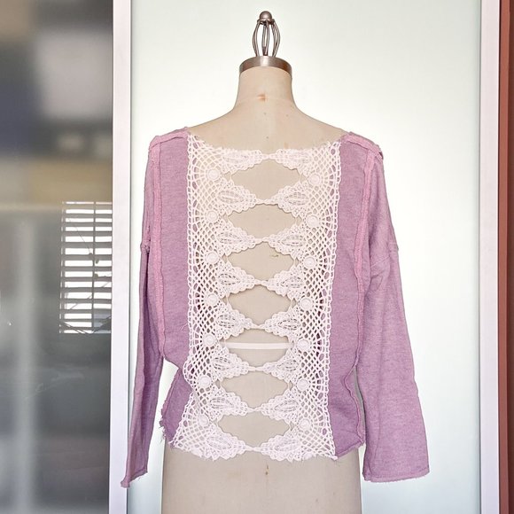 Free People Mauve cropped sweatshirt with crochet back size S - Picture 7 of 13